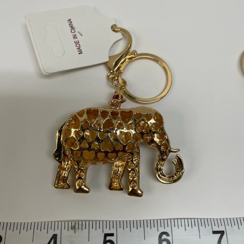 Gold and Pink Elephant Bag Charm